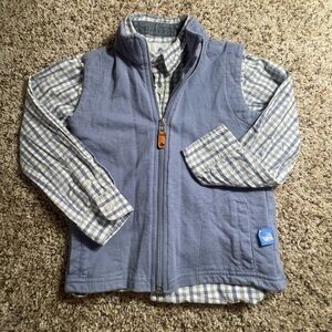 Kids Blue Checkered Button Down Shirt with Vest